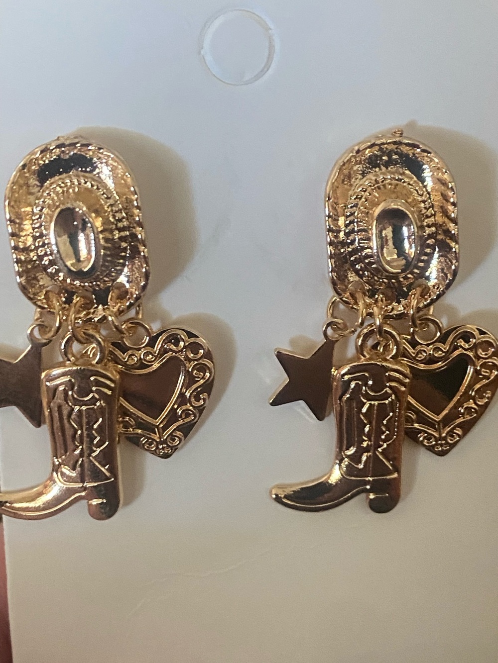 Gold Cowboy Boot and Star Dangle Earrings - Women Jewelry - Picture 2 of 2